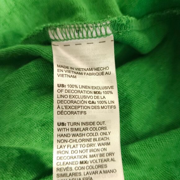 Chicos 3 Womens XL Green Linen V-Neck Embroidered Floral 3/4 Sleeve Shirt Blouse - Picture 4 of 7